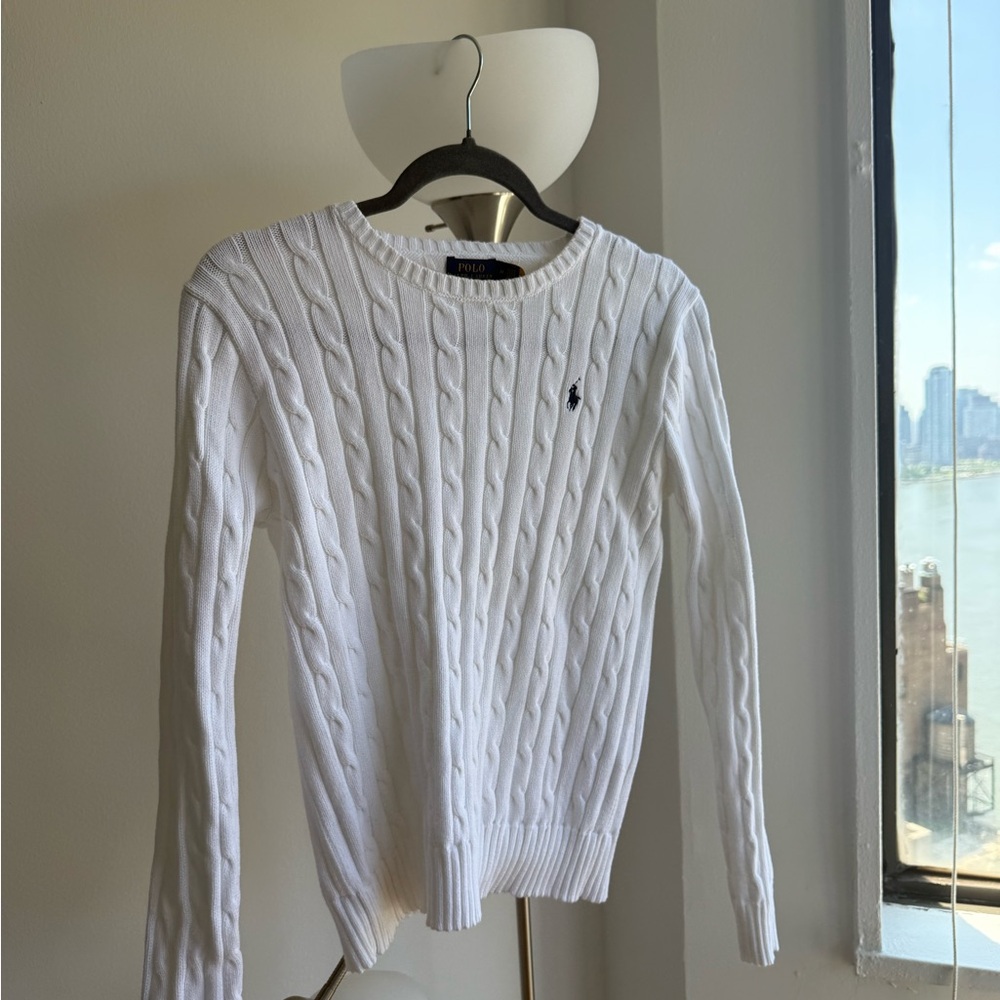 Ralph Lauren Women's White Cable Knit Sweater